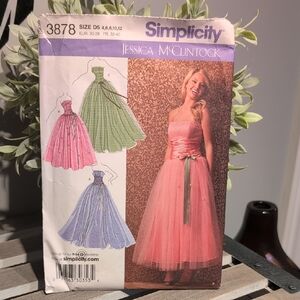 Simplicity Jessica McClintock Dress Pattern in Pink, Green, and Blue